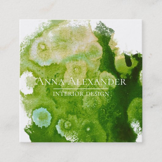 Carte De Visite Carré Artistic Green Aquarelle Abstraite Art (Devant)