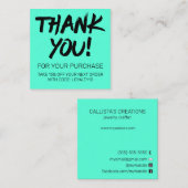 Carte De Visite Carré Artsy Black Neon Mint réduction client Merci (Devant / Derrière)
