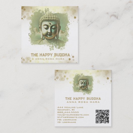 Carte De Visite Carré *~* Artsy Bouddha QR AP33 QR Logo Vert (Devant / Derrière)