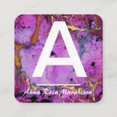 Carte De Visite Carré *~* Artsy Tendance INITIALE OR QR LOGO PHOTO (Devant)