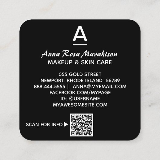 Carte De Visite Carré *~* Artsy Tendance INITIALE OR QR LOGO PHOTO (Dos)