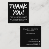 Carte De Visite Carré Artsy White Black Merci de réduction client (Devant / Derrière)