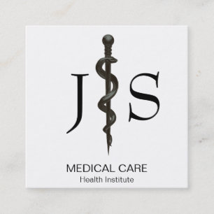 Carte De Visite Carré Asclepius Médical Professionnel Simple Noir Blanc