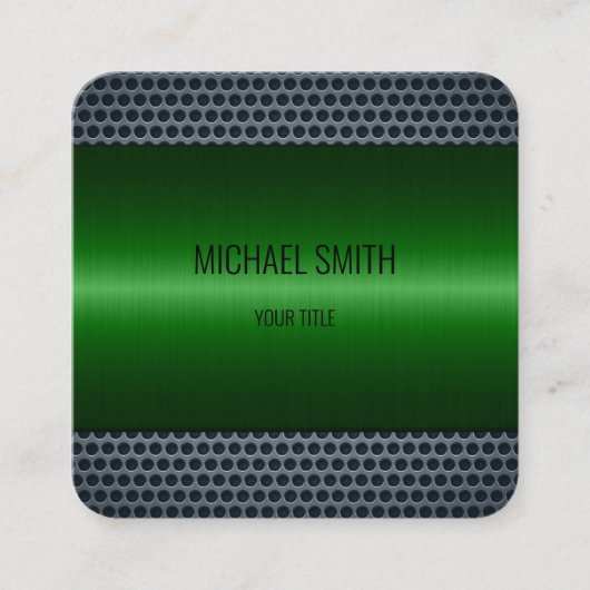Carte De Visite Carré Aspect métallique en acier inoxydable vert (Devant)