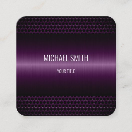 Carte De Visite Carré Aspect métallique foncé violet en acier inoxydable (Devant)