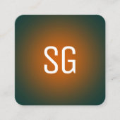 Carte De Visite Carré Assiette - Initiales - Orange sur Vert foncé (Devant)