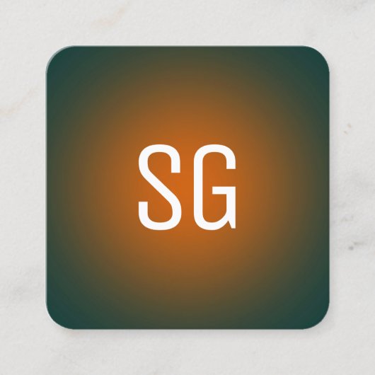 Carte De Visite Carré Assiette - Initiales - Orange sur Vert foncé (Devant)
