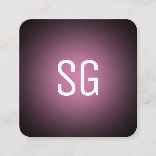 Carte De Visite Carré Assiette - Initiales - Rose sur Noir (Devant)