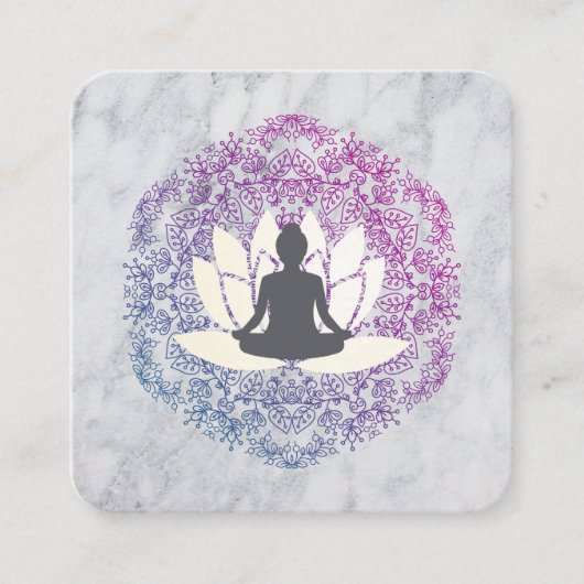 Carte De Visite Carré Assis Lotus Mandala et marbre (Devant)