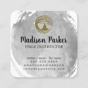 Carte De Visite Carré Assis Sous L'Arbre Aquarelle broyée