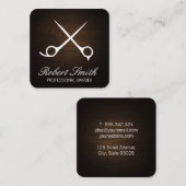 Carte De Visite Carré Atelier de coiffure classique | Bois | Ciseaux (Devant / Derrière)