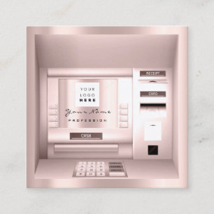 Carte De Visite Carré ATM Bank Consulting Money Rose Logo Nom de la soci