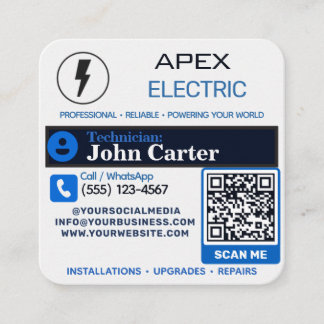 Carte De Visite Carré Autocollant pour électricien | Contact de service