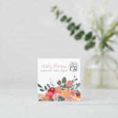 Carte De Visite Carré Automne rétro Boho floral qr code logo maquillage  (Debout devant)