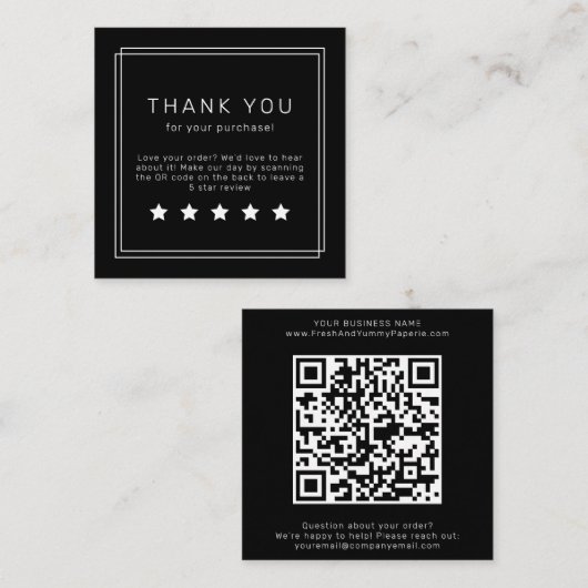Carte De Visite Carré AVERY Modern Dark Black QR Code Leave A Review (Devant / Derrière)