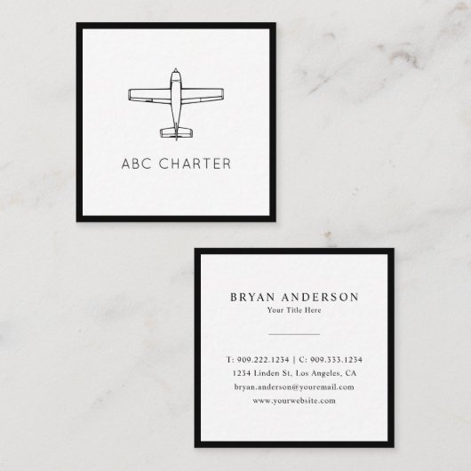 Carte De Visite Carré Avion Aviation (Devant / Derrière)