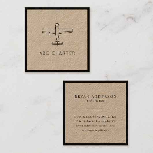 Carte De Visite Carré Avion Aviation Premium Kraft (Devant / Derrière)