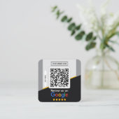 Carte De Visite Carré Avis Google | Code QR de lien de révision d'entrep (Debout devant)