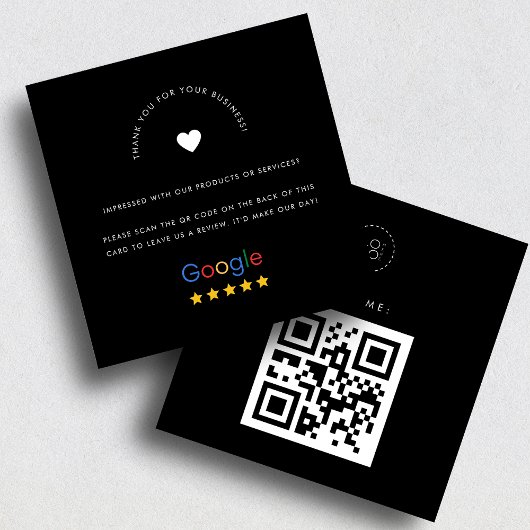 Carte De Visite Carré Avis Google noirs Code QR de logo d'entreprise per