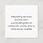 Carte De Visite Carré Babysitter Cute Kawaii Cloud Rose Grey (Dos)