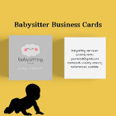 Carte De Visite Carré Babysitter Cute Kawaii Cloud Rose Grey