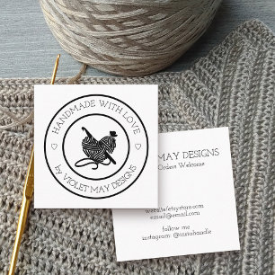 Carte De Visite Carré Badge Crochet et Fil Fabriqué avec Amour