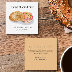 Carte De Visite Carré Bagels à l'aquarelle avec entreprise de saumon fum