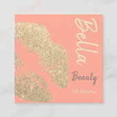 Carte De Visite Carré Baiser à lèvres imprimer pêche rose or beauté spa (Devant)