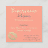 Carte De Visite Carré Baiser à lèvres imprimer pêche rose or beauté spa (Dos)