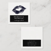 Carte De Visite Carré Baiser bleu chic à lèvres (Devant / Derrière)