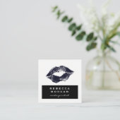 Carte De Visite Carré Baiser bleu chic à lèvres (Debout devant)