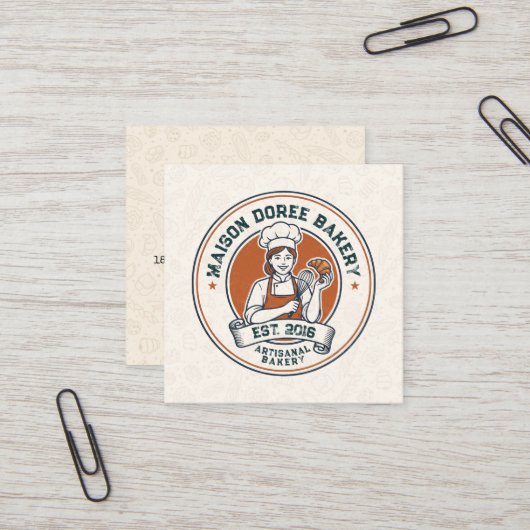 Carte De Visite Carré Bakery Store Pastry Chef Dessert Sweets Cake Baker (Devant/Arrière en situation)