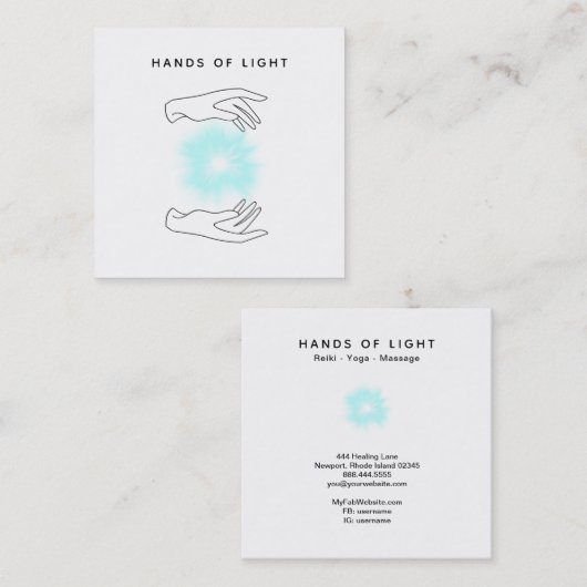 Carte De Visite Carré *~* Bal Energy Hands| Guérison léger Reiki (Devant / Derrière)
