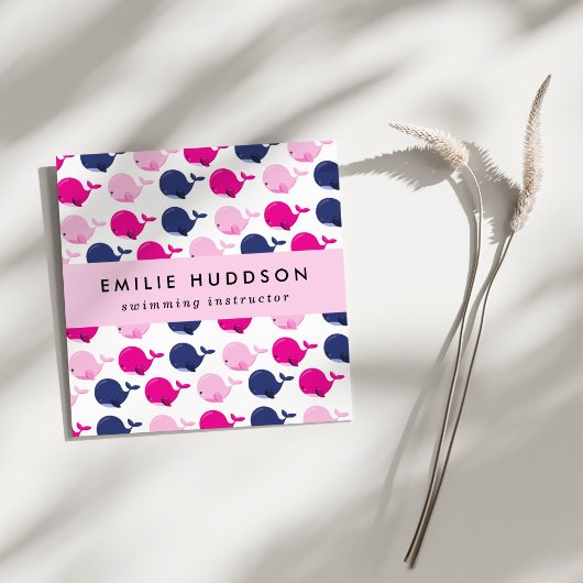 Carte De Visite Carré Baleines mignonnes, Instructeur de natation, Entra