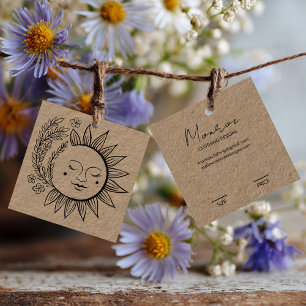 Carte De Visite Carré BALISE DE POUSSIÈRE Sun Floral Boho Line Art Kraft