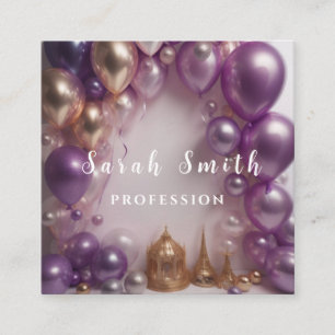 Carte De Visite Carré Ballons Violet Brillant Fête Mariage Paillettes