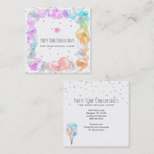 Carte De Visite Carré *~* Balloons Festivals Rainbow Event Planner (Devant / Derrière)