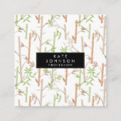 Carte De Visite Carré Bambou Foliage Oriental Vert Feuille QR Code (Devant)