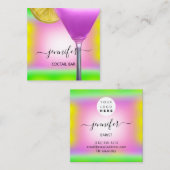 Carte De Visite Carré Bar à cocktails Boisson Violet rose Citron vert (Devant / Derrière)