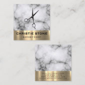 Carte De Visite Carré Barber Salon Shears Marble Gold Trier (Devant / Derrière)