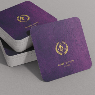 Carte De Visite Carré Barber styliste luxe or violet look cuir