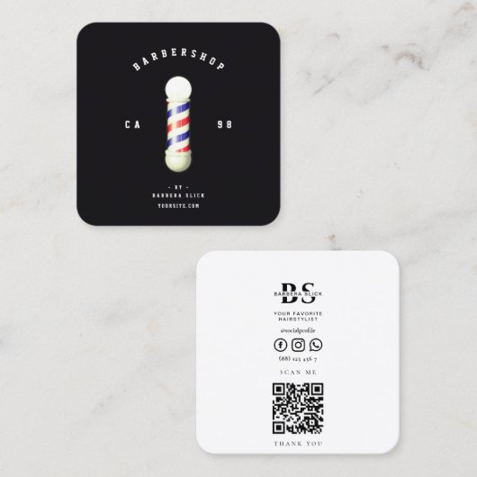 Carte De Visite Carré Barbier de coiffure moderne Barbier de coiffure de (Devant / Derrière)
