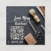 Carte De Visite Carré Barbier professionnel QR Gris (Dos)