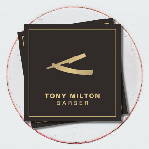 Carte De Visite Carré Barbre d'or noir minimaliste épais Faux noir