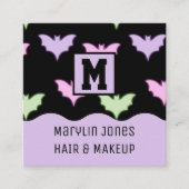 CARTE DE VISITE CARRÉ BATS EN NEON HALLOWEEN (Devant)