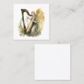 Carte De Visite Carré Beau Angel Jouer Harpe Aquarelle (Devant / Derrière)