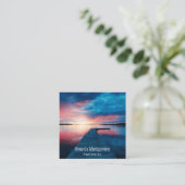 Carte De Visite Carré Beau coucher de soleil sur un lac de Calme (Debout devant)