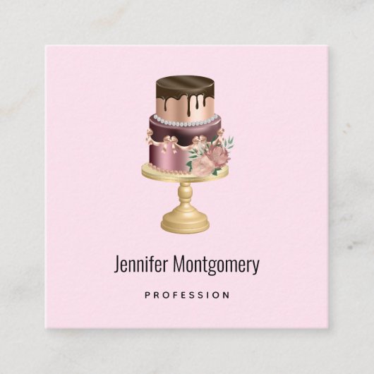 Carte De Visite Carré Beau gâteau de fête de Glam brillant (Devant)