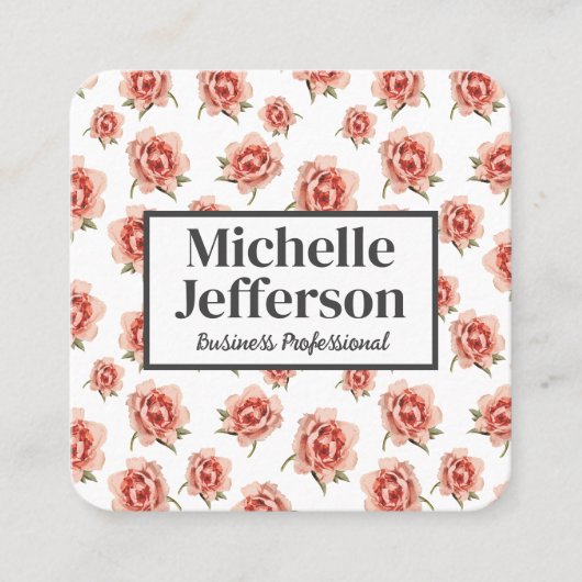 Carte De Visite Carré Beau Motif rose Roses (Devant)