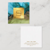 Carte De Visite Carré Beau or Turquoise noir Monogramme (Devant / Derrière)